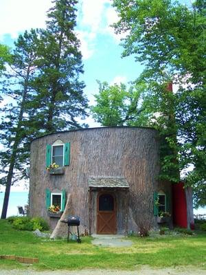 This is the Paul Bunyan Cabin at Anderson's Northland Lodge. It's a 3 bedroom, 3 bath with a most unique design inside and out.