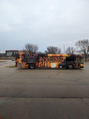 Rochester bus parked at the gas station