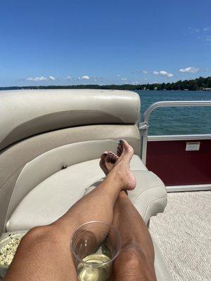 Nice pontoon boat from Alden Marine & Sports - best way to take in all of the beauty of Torch Lake!