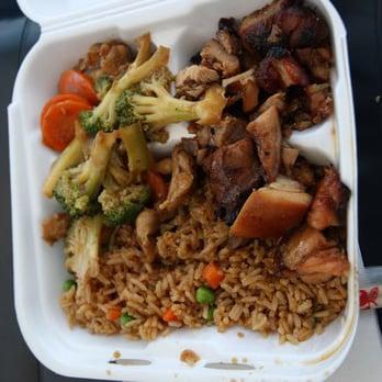 Bourbon Chicken and Fried Rice with mixed vegetables.