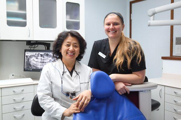 Dr. Sheng with dental assistant Rylee.