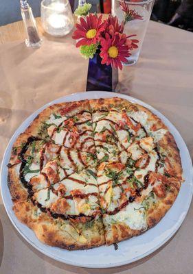 The locally-caught Green Shrimp Pizza was as tasty as it was beautiful - amazing flavors on a perfectly charred sourdough crust.