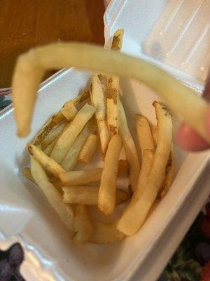 Soggy fries, undercooked or maybe defrosted before they are fried. Who knows?