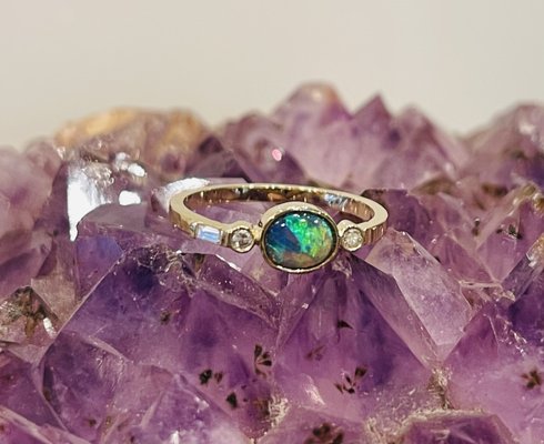 New Inventory ONLINE, handmade 18 karat opal and diamond ring