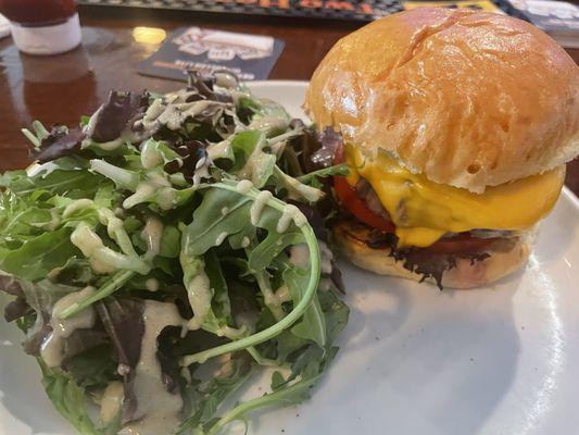 Burger with spring green salad. England vs Slovakia in the Euro 6/30/24