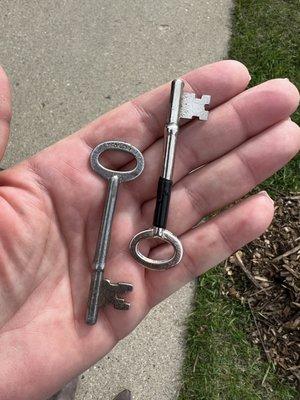 Found these in a lock box on showings. They were used to open the front door.