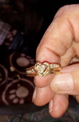 14K gold, heart-shaped diamond (solid diamond) wedding set with smaller diamonds on each side