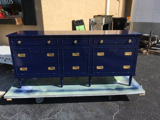 new arrival! 6 ft navy lacquered bamboo dresser