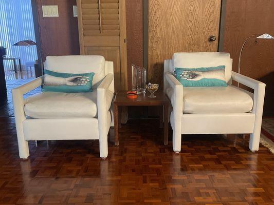 Custom arm chairs in white leather