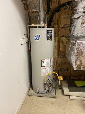 Gas water heater replacement on second level.