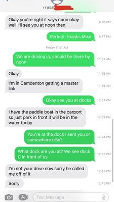 Text exchange with driver #2