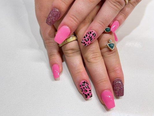 Pink cheetah print nails