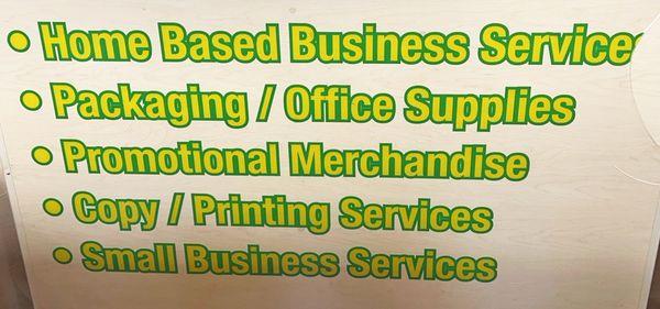 Available services include packaging, office supplies, promo materials, copies, and more!