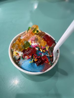 Rainbow Icecream with sprinkles and gummy bears