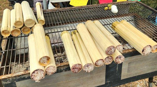 2023 LNY Festival. Khao lam - traditional Lao sweet sticky rice dessert stuffed into bamboo tubes.