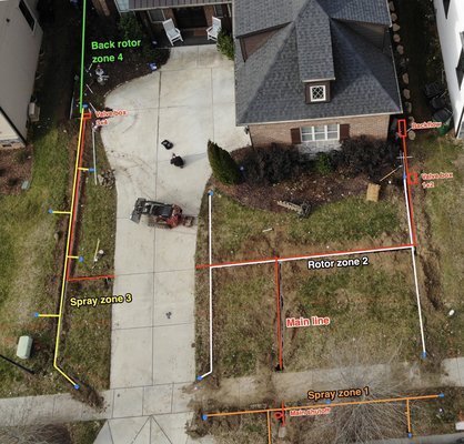 Finalizing a new irrigation install and mapping the layout. A copy of layout will be provided to the client upon completion.