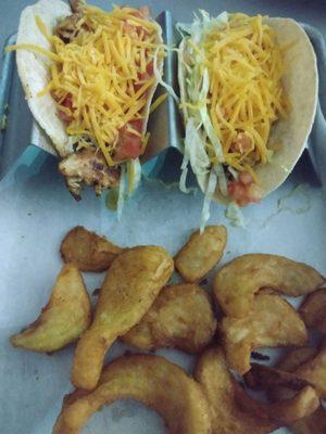 Chicken tacos & fries