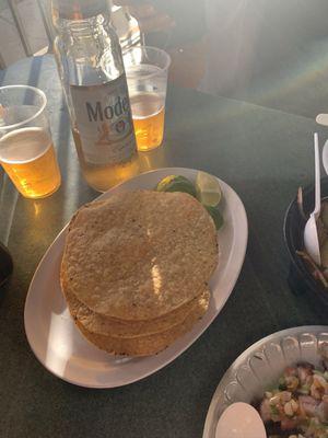 Tostada and modelo beer