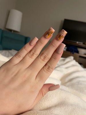 acrylic gel manicure with gold foil