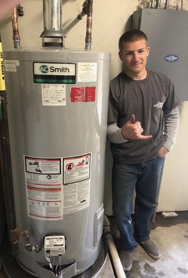 Lenny's grandson learning how to install a water heater