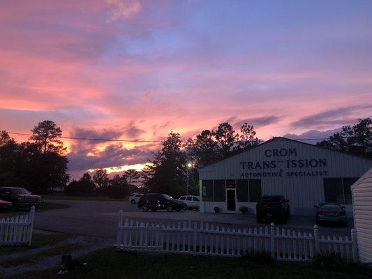 Autumn sunset at the shop.