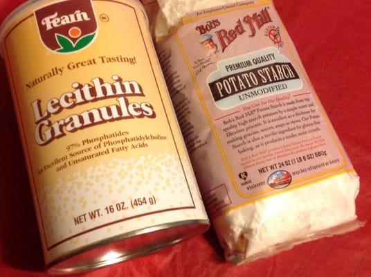 Two items important to gluten free baking that aren't available at the local Kroger. Lecithin $11.99, potato starch $4.99.