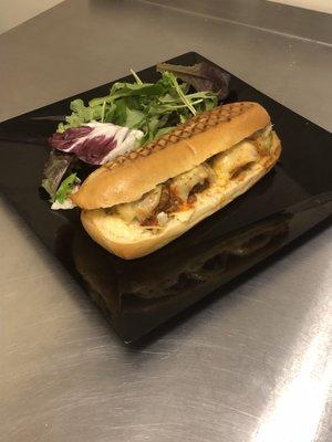 Meatball Marinara Panini - meatballs, mozzarella, tomato sauce, pressed and served with spring mix.