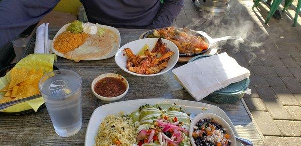 Veggie enchilada and chicken fajita sizzler