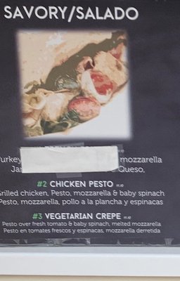 Savory Crepe menu, also custom option available with any ingredients that you see