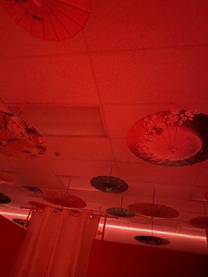 Ceiling with cute umbrellas.