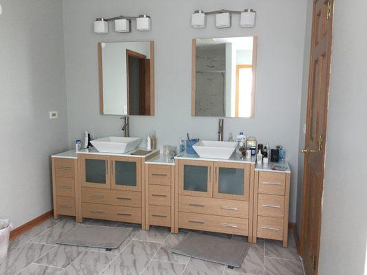 after picture of vanity replacement and bathroom upgrade