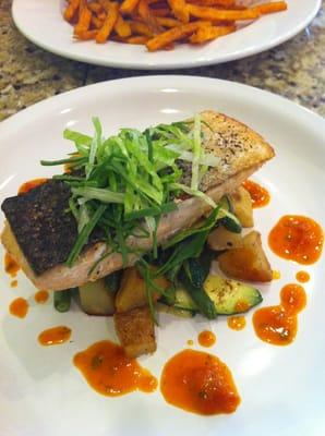 Pam Seared Salmon with fingerling potatoes and vegetables