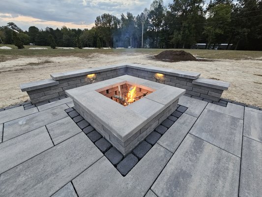 Paver patio, fire pit, fire feature, outdoor sitting area, landscape lighting, low voltage lighting, pavers, paver patio