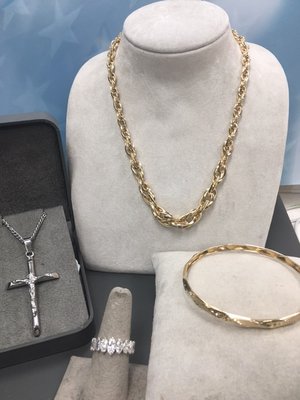 New and traditional styles of jewelry available; gold, silver, stainless, diamonds and gemstones. We can also custom make at great savings!