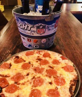 Special starting Tuesday l, April 23 -28th bucket of 5 beers and a pepperoni or cheese pizza $28.99