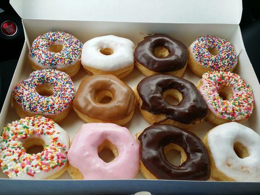 Dozen donuts,assortment, specifically asked for no nuts due to food allergy.