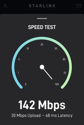 I struggled to get the 25 Mbps I paid for with Red Spectrum. This is day one with Starlink.