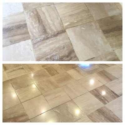 Before and After of a marble restoration job we completed. Our process covers all the details!