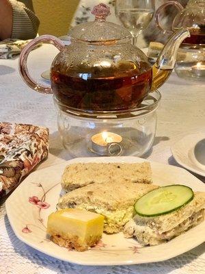 Tea, sandwiches, and dessert