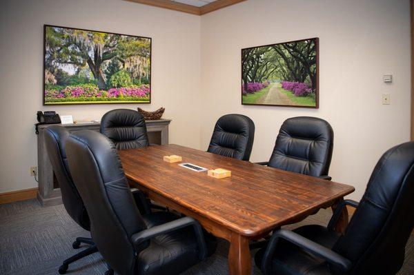 Spacious conference room, table with data port