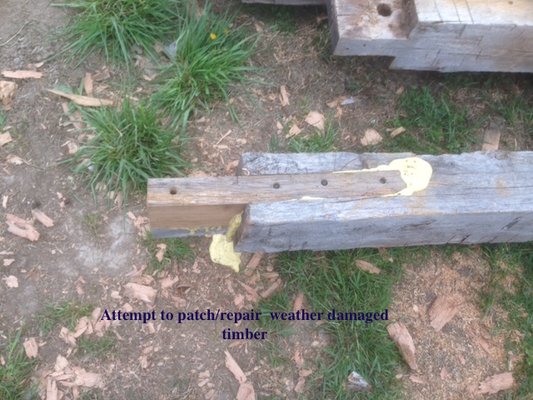 rotted barn timber repaired with gorilla glue