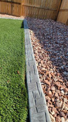 Artifical turf, concrete edging