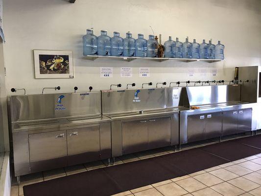 Alkaline and purified water stations.