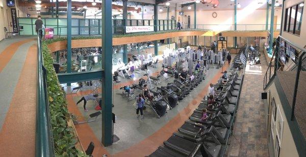 Open Gym Floor with Elevated Walking Track Upstairs