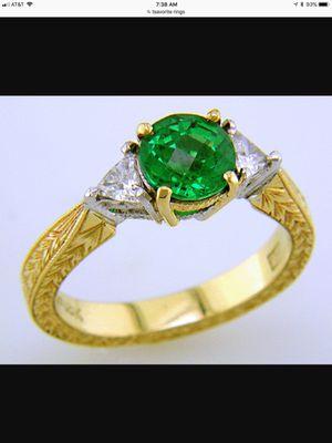 Recent creation for a customer. 1.25 ct Rd. Tsavorite Garnet set with diamond in 18 karat yellow gold