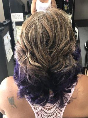 Gotta love purple! Sandy has enjoyed her oilslick for over a year and yet we still fun every appointment!Pravana purple we like the best!!