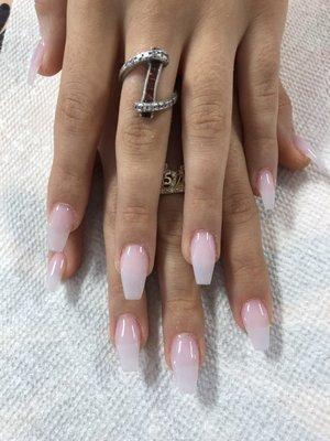 Full set powder dip nails, natural pink