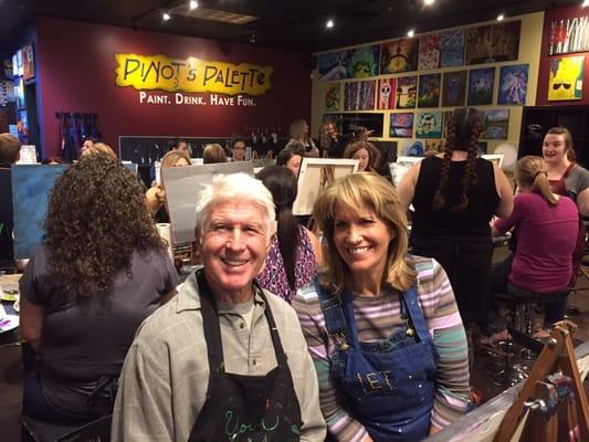 Dr. Salwin and Coni enjoying a night out trying to paint.