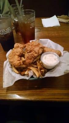 Chicken fritters and homemade fries! Yum!