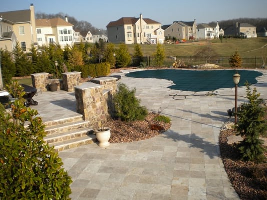 Travertine pool deck. Plainridge Ct. Manalapan,NJ